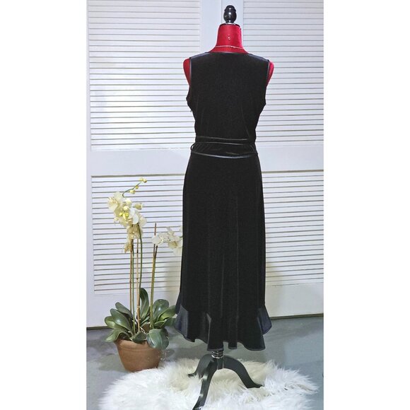 A.B.S. By Allen Schwartz Women's Black Velvet Wrap Dress Ruffled Hem Sz L 2564 - Picture 6 of 10